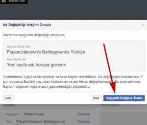 facebook sayfa adı değişikliğini talebini onayla