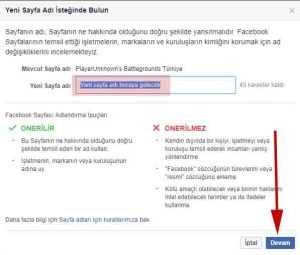 facebook sayfa adı isteğinde bulun