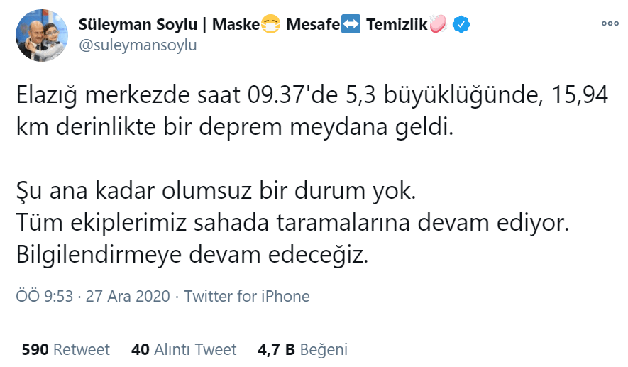Icisleri Bakani Suleyman Soylu