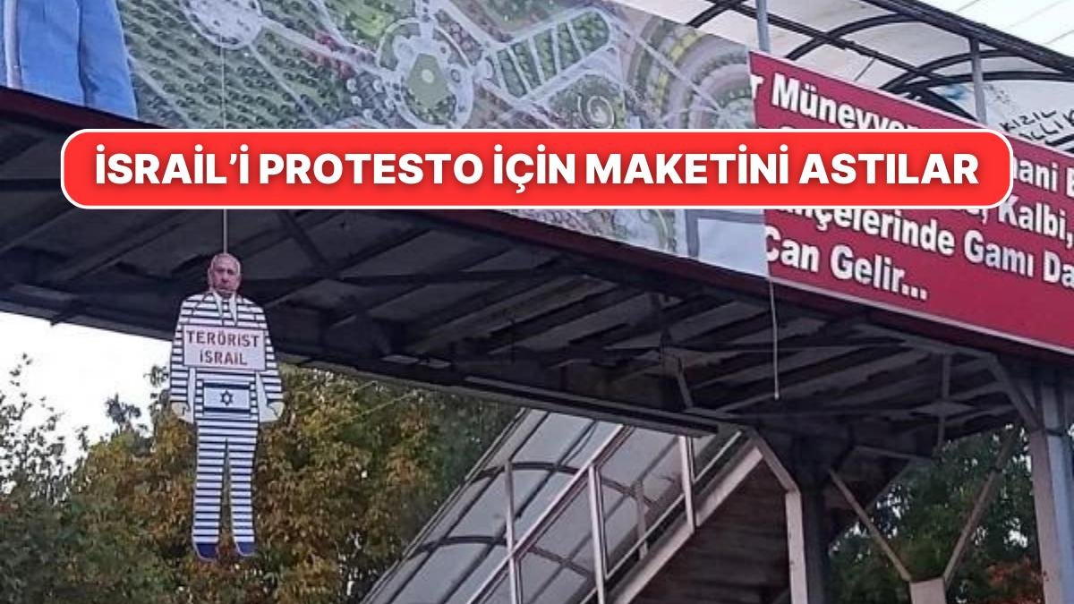 İsrail Başbakanı Binyamin Netanyahu’nun Maketi Afyonkarahisar’da Üst Geçite Astılar