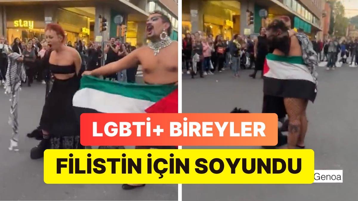 İtalya’daki LGBTİ+ Bireyler Yürüyüş Esnasında Filistin’e Desteklerini Göstermek İçin Soyundu