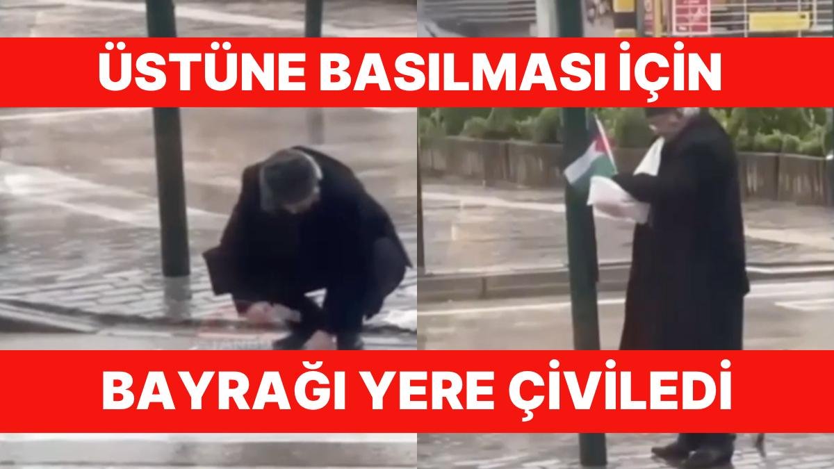 İsrail’e Karşı İlginç Protestolar Devam Ediyor: Üstüne Basılması İçin İsrail Bayrağını Yere Çiviledi
