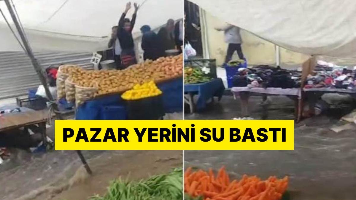 İstanbul’da Sağanak Yağış Etkili Oldu: Pazar Yerini Su Bastı