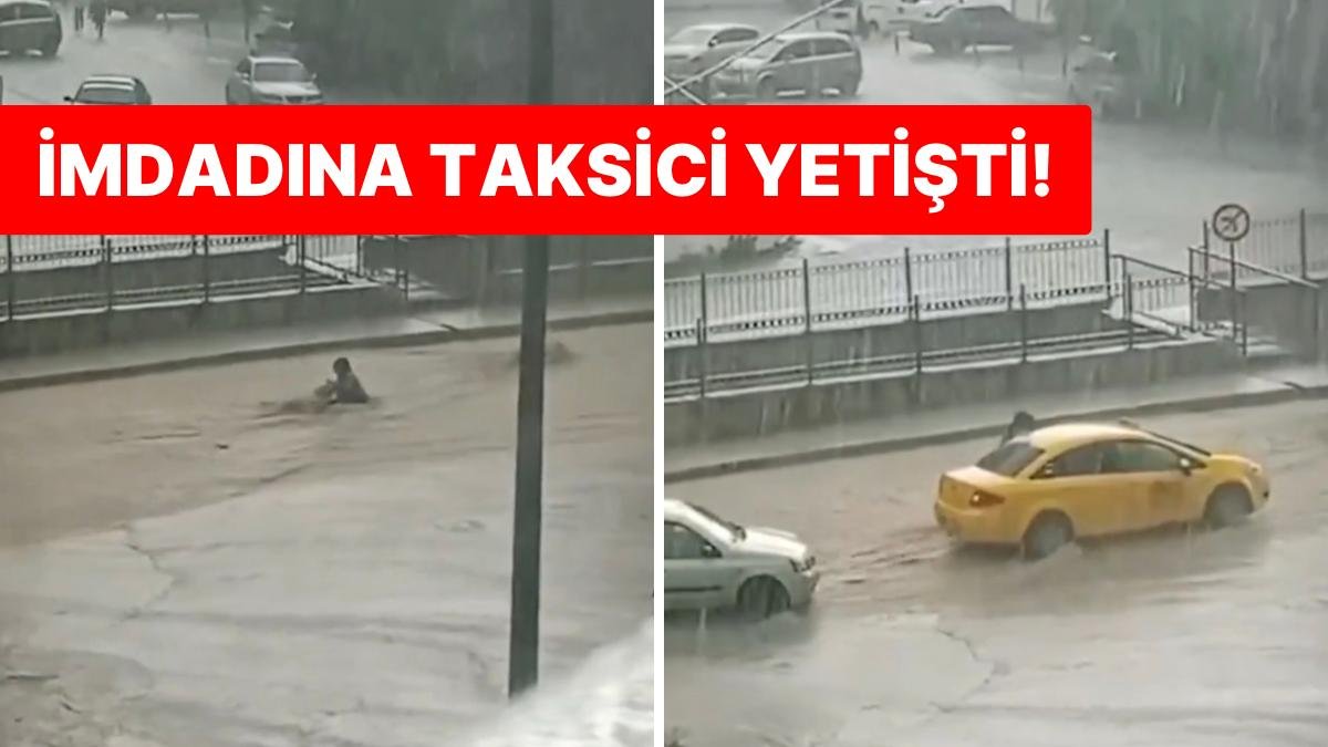 Amasya’da Etkili Olan Sağanakta Suya Kapılan Kadını Taksici Kurtardı