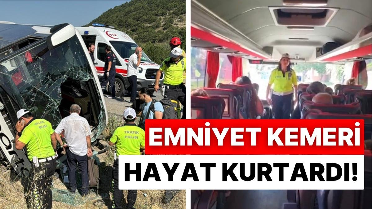 Kütahya’da Yolcu Otobüsü Devrildi: Denetimde Taktırılan Emniyet Kemeri Sayesinde Can Kaybı Yaşanmadı