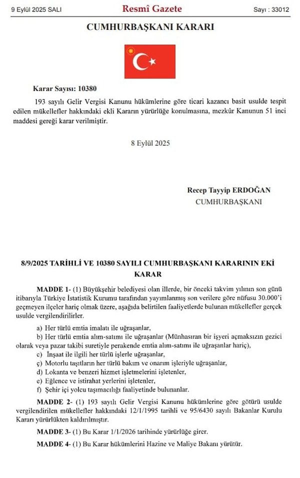 30 Bini Aşan İlçelerde Basit Usul Vergi Kapsamı Dışında Kalan Mükellefler