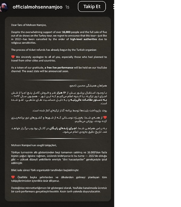 İranlı Sanatçı Mohsen Namjoo’nun Türkiye Turnesi İptal Edildi