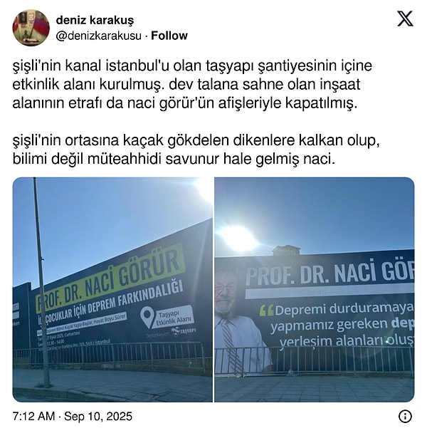 Naci Görür: Şantiyedeki Afişler Protesto Edildi, Açıklama ve Paylaşım Tartışma Yarattı