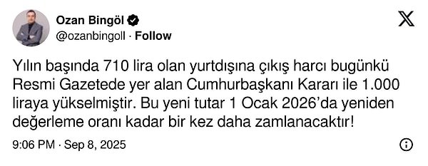 Yurt Dışı Çıkış Harcı Zamlara Gitti