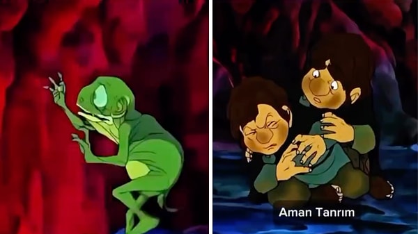 Yüzüklerin Efendisinin 1980 Yapımı Animasyonundaki Güç Yüzüğünü Yok Etme Sahnesi için Nahe Petro-Film Başlığı: Efsane Teslisi
