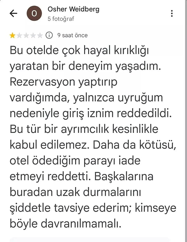 Bitlis’teki Otel, İsrailli Rezervasyonu Kabul Etmedi: Google Yorumlarında Ortaya Çıkan Olay