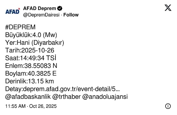 Diyarbakır’da 4.0’lık Deprem!      