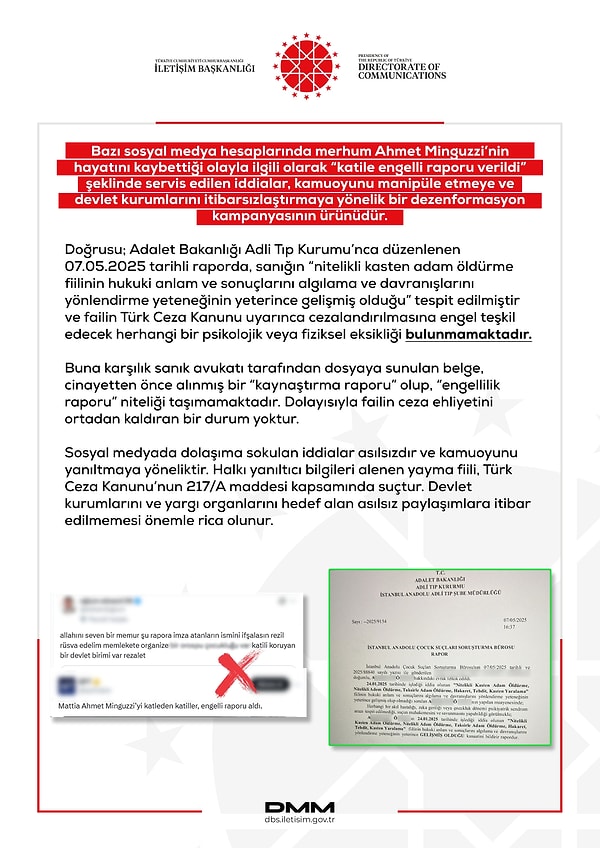 DMM: Mattia Ahmet Minguzzi’nin Katili Hakkında Engelli Raporu İddialarını Yalanladı
