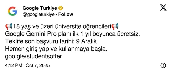 Google’dan Üniversitelilere Özel: AI Pro Paketi 1 Yıl Ücretsiz!