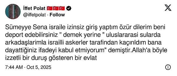 İsrail’de Açlık Grevine Başlayan Sümeyye Sena Polat: Küresel Sumud Filosu’nda Alıkonuldu