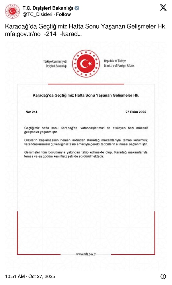 Karadağ’da Türk Dükkanları Yakıldı: Dışişleri Bakanlığı Açıklaması