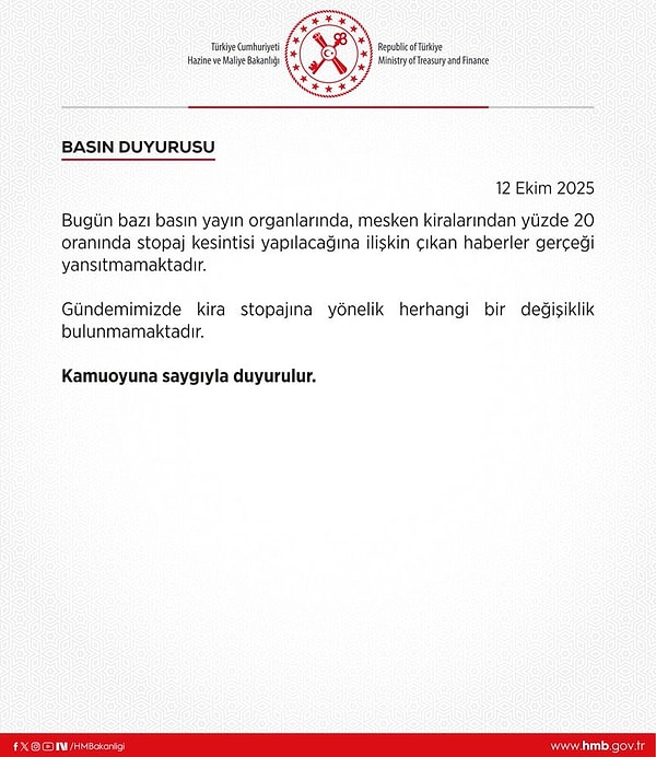 Kiralardan %20 Vergi İsteği Yalanlandı