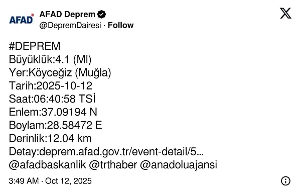 Köyceğiz’de 4.1’lik Deprem: AFAD Duyurdu