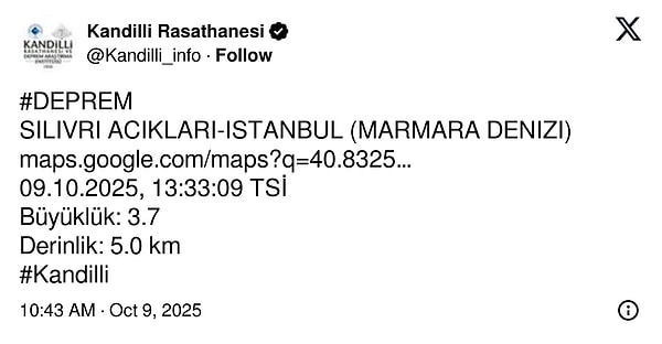 Marmara Denizi’ndeki 3.6 Büyüklüğündeki Deprem Afadı Duyurdu