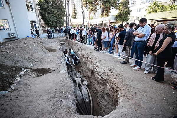 Mersin’de Sahile Vuran 14 Metrelik Fin Balinası İskeleti Gömülü Topraktan Çıkarılıyor