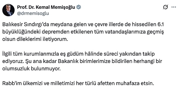 Sındırgı Depreminde İlk Açıklama: Sağlık Bakanı Memişoğlu