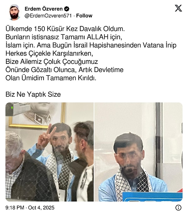 Sumud Filosu’ndan Dönen Erdem Özveren Gözaltı