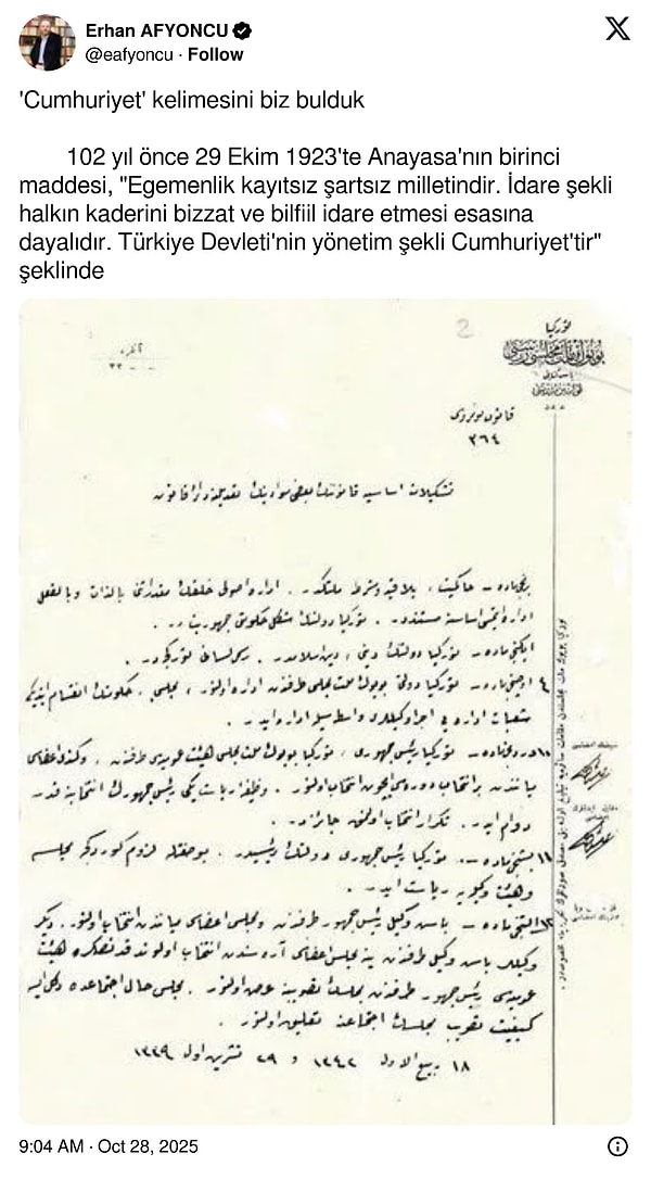 Türkiye Cumhuriyeti Şekl-i Hükümeti: İlber Ortaylı’nın İlan Belgesi