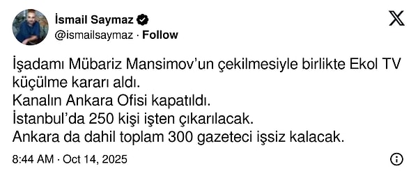 Türkiye'de Büyük Deprem: Ekol TV Dağılıyor; 300 Kişi İşsiz Kalacak