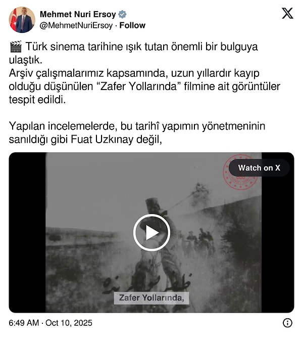 Uzun Yıllar Kayıp Olarak Düşünülen ve Cumhuriyet’in İlk Yıllarında Osmanlı Türkçesiyle Çekildiği Tespit Edilen Film Bulundu