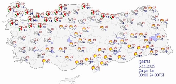 4 Kasım Salı İçin 20 Şehirde Sağanak Yağış Uyarısı