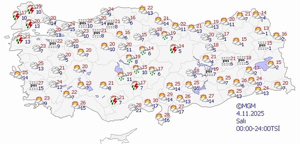 4 Kasım Salı İçin 20 Şehirde Sağanak Yağış Uyarısı