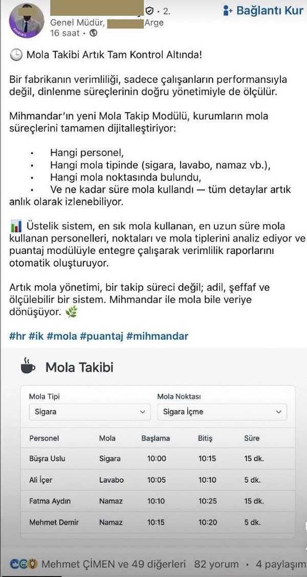Çalışan Mola Süreleri ve Aktivitelerini İzleyen Uygulama Sosyal Medyada Tepki Aldı