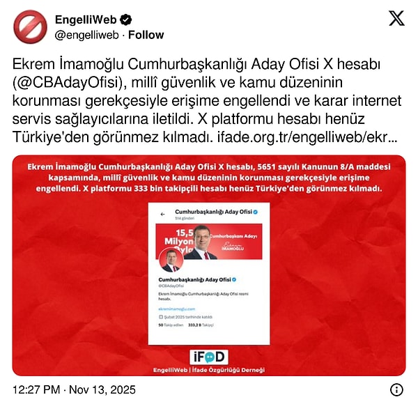 Ekrem İmamoğlu’nun Cumhurbaşkanlığı Aday Ofisi X Hesabı Erişime Kapatıldı