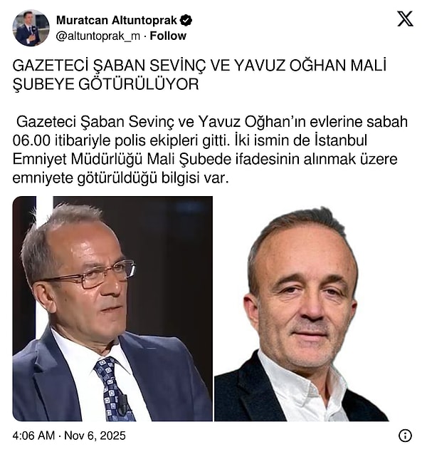 Gazeteciler Şaban Sevinç ve Yavuz Oğhan Gözaltına Alındı