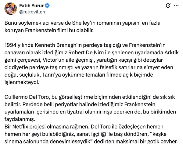 Guillermo del Toro’nun Yazıp Yönettiği Frankenstein Filmi İzleyenlerden Tam Not Aldı