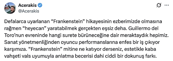 Guillermo del Toro’nun Yazıp Yönettiği Frankenstein Filmi İzleyenlerden Tam Not Aldı