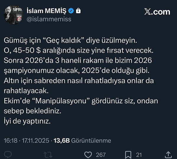 Gümüş Fiyatları İçin Şampiyon Yorum: “Geç Kaldık Diye Üzülmeyin”