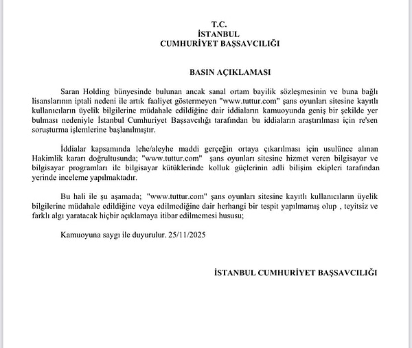 Kapatılan Bahis Sitesi Hakkında Üyelik Bilgileri İddiası Soruşturması