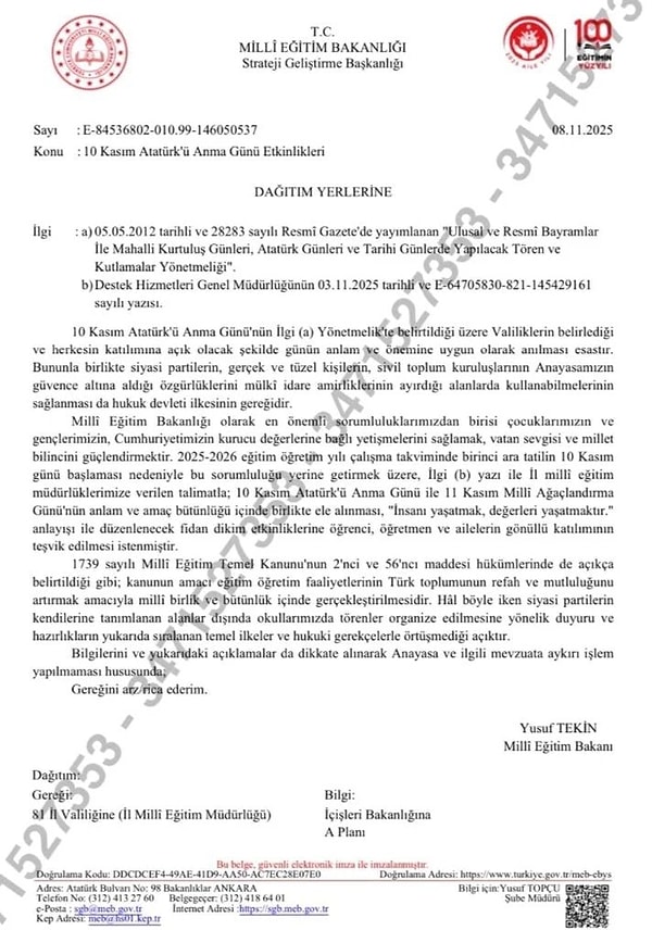 MEB'den 10 Kasım Kapıları Kilitleyin Talimatı Yalanlaması