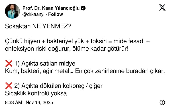 Profesörün Dışarıda Yenilmemesi Gereken Yiyecekler Listesi