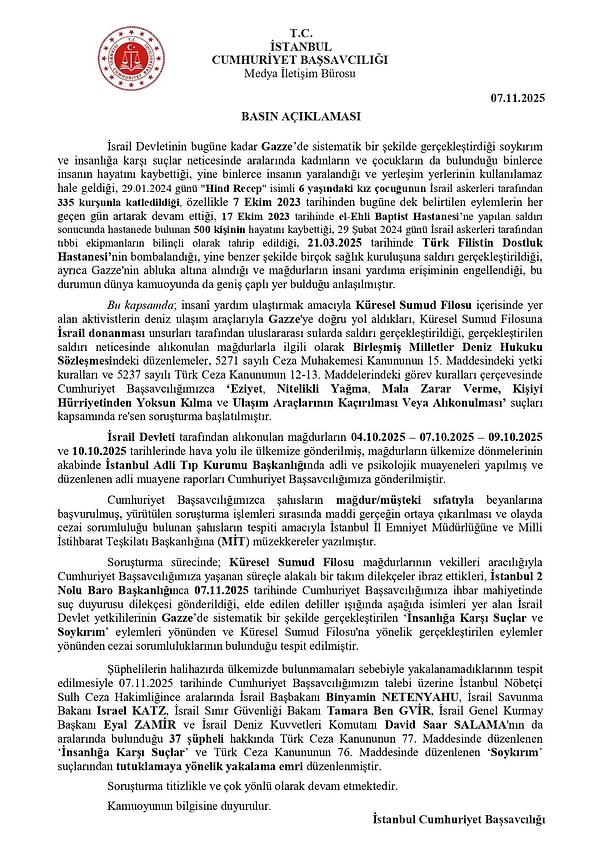 Türkiye Netanyahu Hakkında Yakalama Kararı