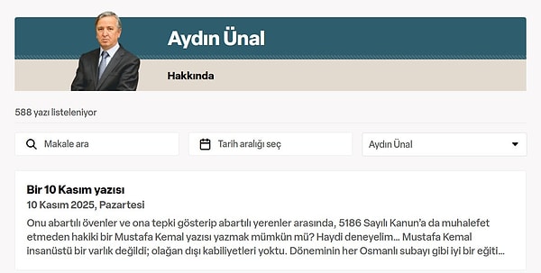 Yeni Şafak, Aydın Ünal’ın 10 Kasım Yazısını Kaldırdı